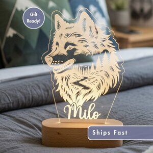 Wolf Night Light – Personalized LED Name Lamp for Kids Bedroom